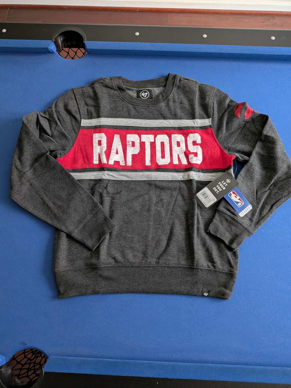 Large '47 Toronto Raptors Heather Black  Tribeca Pullover Sweatshirt Mens NBA